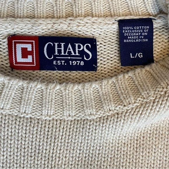 Chaps men's size Large cream crew neck long sleeve knit sweater 100% cotton - Picture 5 of 5